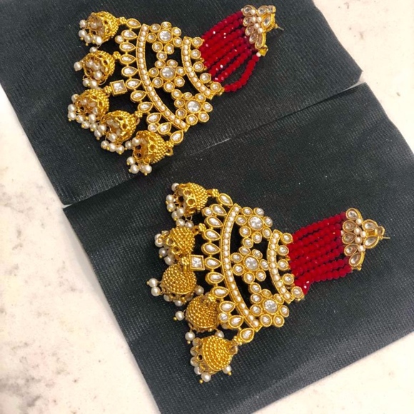 Jewelry - Beautiful Red & Gold Kundan Earrings